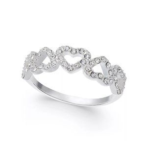 New CHARTER CLUB Fine Silver Plate Pavé Open Heart Ring